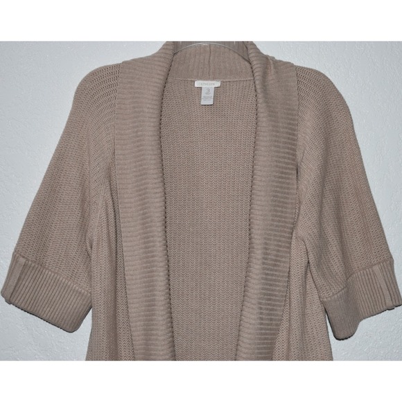 Chicos Cardigan 3/XL Open Front Short Sleeve Knit Sweater Tan Natural Lagenlook - Picture 16 of 16